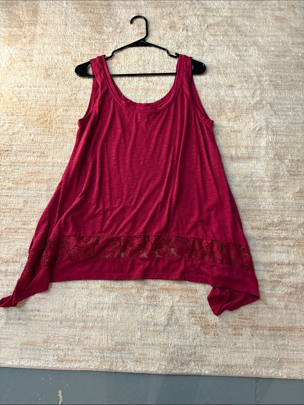 torrid Burgundy Scoop Neck Tank with Lace Trim